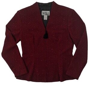 Vtg Blazer Jacket Sheri Martin 8 Womens Petites Red Glitter Sparkle M Medium 90s